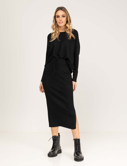 imagem de Conjunto de malha canelada com jersey oversize e saia midi justa Preto1