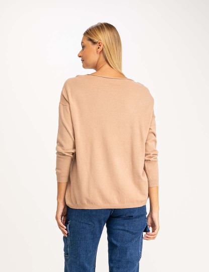 imagem de Jersey lisa de malha oversize com gola canoa Camel2