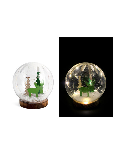 imagem de Esfera de vidro de Natal com LEDs em base de madeira Alt.13cm3