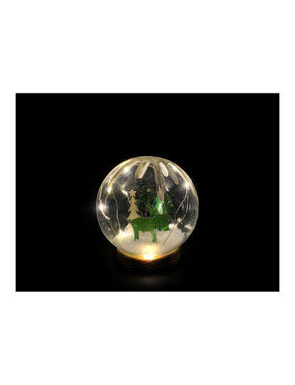 imagem de Esfera de vidro de Natal com LEDs em base de madeira Alt.13cm2