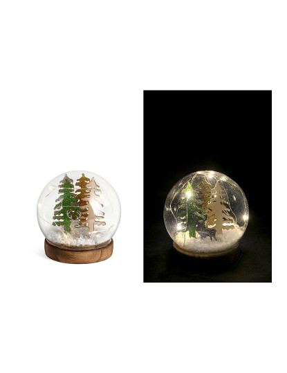 imagem de Esfera de vidro de Natal com LEDs em base de madeira H10,5cm3