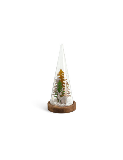 imagem de Cone de vidro de Natal com LEDs em base de madeira H22,5cm1