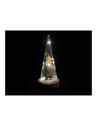 imagem de Cone de vidro de Natal com LEDs em base de madeira H22,5cm2