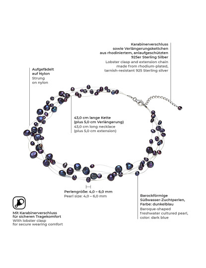 imagem de Colar Prata de Lei de Pérolas Azul Escuro2