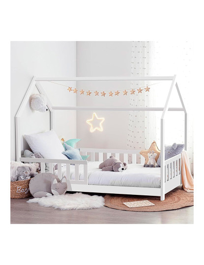 imagem de Cama infantil modelo cabana em pinho lacado branco 90x190cm5