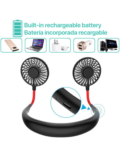 imagem de Mini ventilador de pescoço c/ faixa dupla e bateria recarregável6