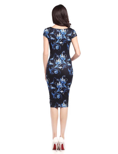 imagem de Vestido Midi Senhora Estampado Floral Preta E Azul Claro2