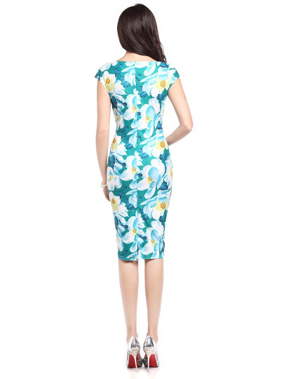 imagem de Vestido Midi Senhora Estampado Floral Verde E Branca2