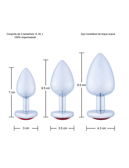 imagem de Plug Anal - Conjunto de 3 tamanhos S, M, L - Massajador Prostático - Vermelho3