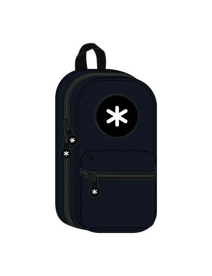 imagem de Estojo Escolar Forma De Mochila Com Bolso E 4 Departamentos Preto1