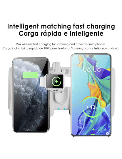 imagem grande de Estação de carregamento sem fio Qi compatível com Fast Charge para iWatch, AirPods e 2 iPhone/Samsung/Smartphones4