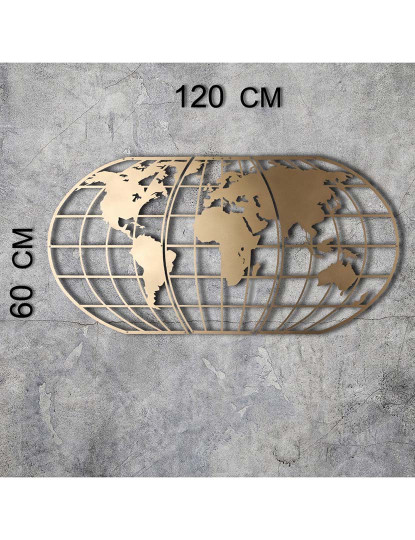 imagem de Decoração Parede Metal Mapa Mundo Globo Dourado3
