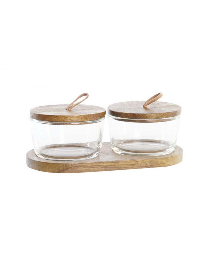 imagem de Conjunto de 2 Potes DKD Home Decor 20,5 x 10,5 x 7 cm Cristal Castanho Transparente Acácia 240 ml1