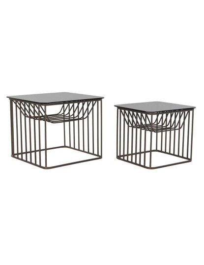imagem de Conjunto 2 Mesas Apoio Metal Vidro Acobreado1