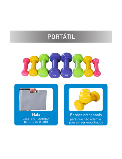 imagem de HOMCOM Jogo de 8 Halteres Hexagonais 4 Pares 2kg 1,5kg 1kg 0,5kg com Revestimento Pesos para Exercícios em Casa Academia Aço Multicor6