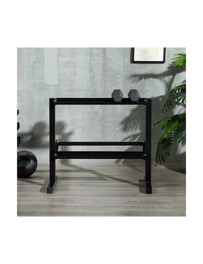 imagem de SPORTNOW Suporte para Halteres de 2 Níveis Suporte de Armazenamento para Halteres de Aço para Ginásio em Casa Carga Máxima 270 kg 92,5x50,5x80,5 cm Preto6