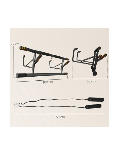 imagem de SPORTNOW Barra de Elevação Multifuncional Barra de Elevação de Parede com Bandas Elásticas de Resistência Carga 150 kg para Exercício e Treino em Casa Ginásio 100x50x27 cm Preto e Laranja3