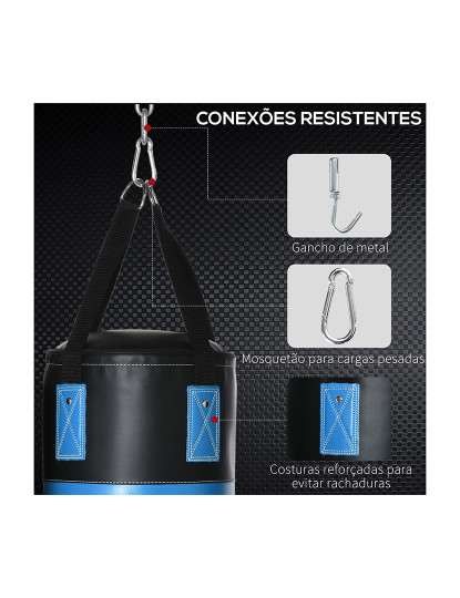 imagem de HOMCOM Saco de Boxe Profissional Puching Bag com Luvas de 8 oz Gancho e Bolsa de Armazenamento Saco de Areia de Treinamento para Adultos e Adolescentes Ø25x102 cm Azul5