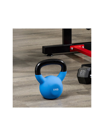 imagem de HOMCOM Kettlebell de 8kg de Ferro Fundido Haltere Kettlebell com Revestimento de Neoprene para Treinamento de Força Casa Ginásio 18x11x20cm Azul9