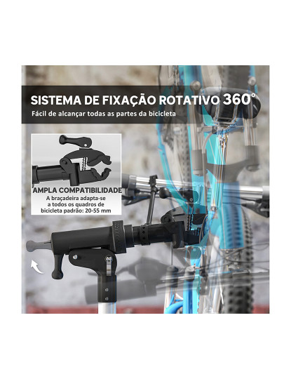 imagem de HOMCOM Suporte para Reparação de Bicicleta Suporte para Bicicleta Dobrável com Bandeja Magnética <br>Altura Ajustável 107-160 cm e Giratório 360º Carga 40 kg Preto6