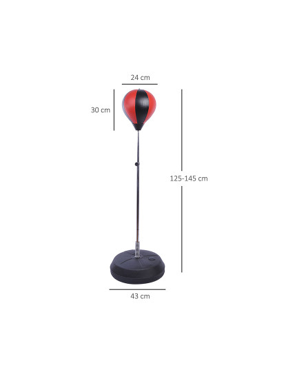 imagem de HOMCOM Punching Ball de Boxe com Altura Ajustável de 4 Níveis Base Recarregável com Água ou Areia e Luvas para Adolescentes Ø43x125-145 cm Vermelho e Preto3