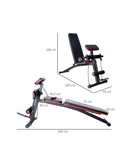 imagem de HOMCOM Banco de Pesos Dobrável e Inclinável Banco de Musculação Multifuncional para Treinamento Completo Máquina Fitness para Casa Academia 54x160x106cm Preto3