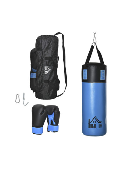 imagem de HOMCOM Saco de Boxe Profissional Puching Bag com Luvas de 8 oz Gancho e Bolsa de Armazenamento Saco de Areia de Treinamento para Adultos e Adolescentes Ø25x102 cm Azul1