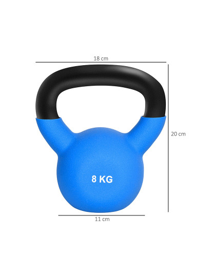 imagem de HOMCOM Kettlebell de 8kg de Ferro Fundido Haltere Kettlebell com Revestimento de Neoprene para Treinamento de Força Casa Ginásio 18x11x20cm Azul3