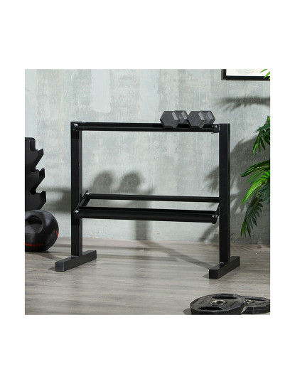 imagem de SPORTNOW Suporte para Halteres de 2 Níveis Suporte de Armazenamento para Halteres de Aço para Ginásio em Casa Carga Máxima 270 kg 92,5x50,5x80,5 cm Preto2