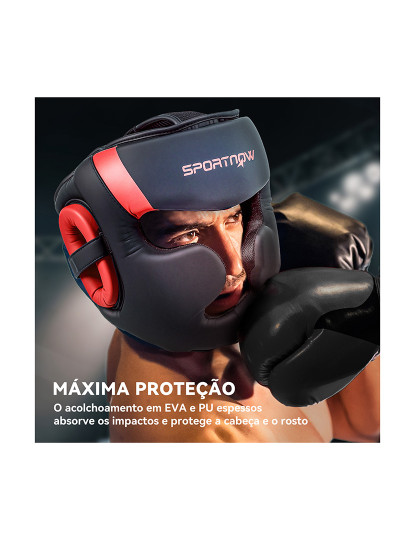 imagem de SPORTNOW Capacete de Boxe Capacete MMA com Correia Ajustável Protetor de Cabeça para Grappling Sparring Artes Marciais Karate Tamanho L Vermelho e Preto4