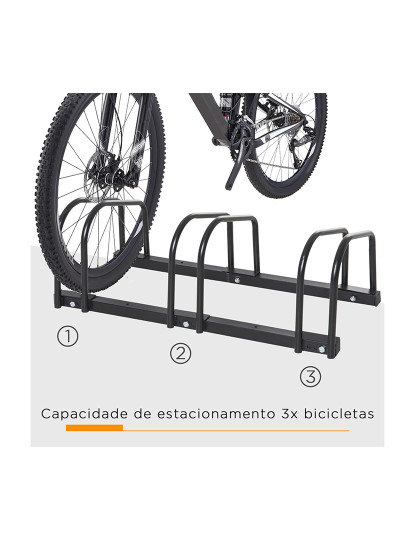 imagem de HOMCOM Estacionamento para 3 Bicicletas Suporte de Aço para Estacionar Bicicletas no Chão para Interior e Exterior 76x33x27 cm Preto4