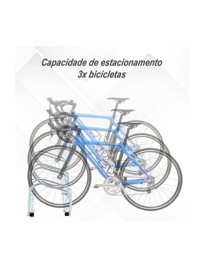 imagem de HOMCOM Estacionamento para 3 Bicicletas Suporte de Aço para Estacionar Bicicletas no Chão para Interior e Exterior 76x33x27cm Prata4