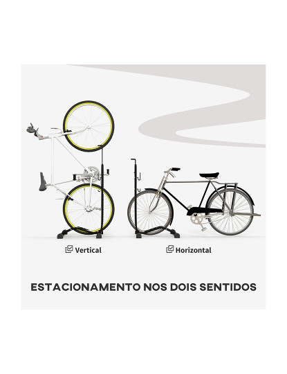 imagem de SPORTNOW Suporte para bicicletas de piso, estacionamento vertical e horizontal para bicicletas com ganchos ajustáveis ??para bicicletas de 6 a 28 polegadas e 700 C preto4