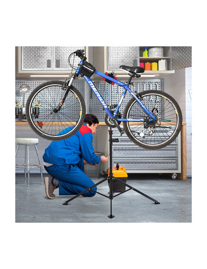 imagem de HOMCOM Suporte para Reparação de Bicicleta com Suporte para Ferramentas Altura Ajustável e Giratório 100x100x109 cm Preto2