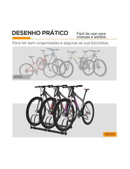 imagem de HOMCOM Estacionamento para 3 Bicicletas Suporte de Aço para Estacionar Bicicletas no Chão para Interior e Exterior 76x33x27 cm Preto6