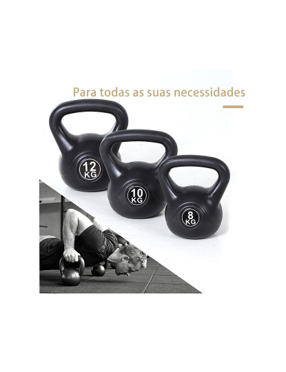 imagem de HOMCOM Peso Russo de 10 kg Kettlebell Preenchido de Areia com Punho Largo e Antiderrapante para Trenos em Casa e Ginásio 25x19x28 cm Preto7