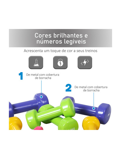 imagem de HOMCOM Jogo de 8 Halteres Hexagonais 4 Pares 2kg 1,5kg 1kg 0,5kg com Revestimento Pesos para Exercícios em Casa Academia Aço Multicor5