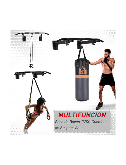 imagem de HOMCOM Barra de Elevações para Parede Treinamento Muscular Pull Up para Casa Carga Máxima 150kg 93,5x65x17 cm Preto5