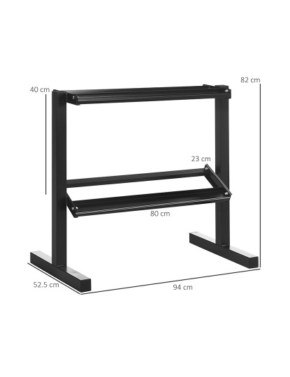 imagem de SPORTNOW Suporte para Halteres de 2 Níveis Suporte de Armazenamento para Halteres de Aço para Ginásio em Casa Carga Máxima 270 kg 92,5x50,5x80,5 cm Preto3