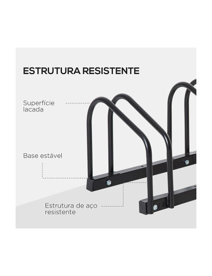 imagem de HOMCOM Estacionamento para 3 Bicicletas Suporte de Aço para Estacionar Bicicletas no Chão para Interior e Exterior 76x33x27 cm Preto8