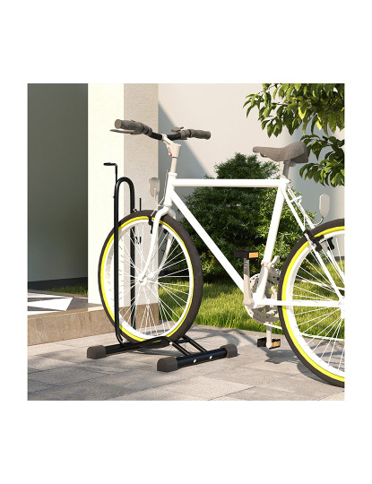 imagem de SPORTNOW Suporte para bicicletas de piso, estacionamento vertical e horizontal para bicicletas com ganchos ajustáveis ??para bicicletas de 6 a 28 polegadas e 700 C preto2