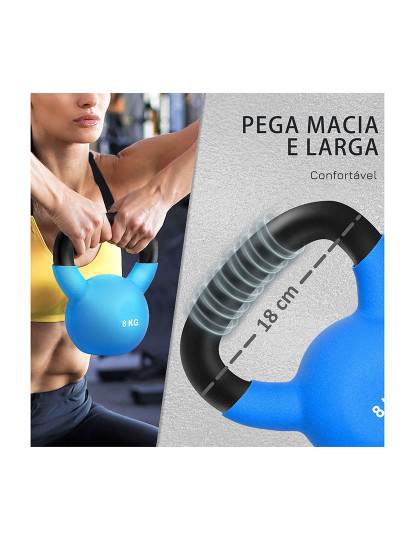 imagem de HOMCOM Kettlebell de 8kg de Ferro Fundido Haltere Kettlebell com Revestimento de Neoprene para Treinamento de Força Casa Ginásio 18x11x20cm Azul4