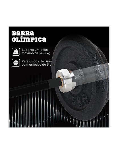 imagem de SPORTNOW Barra de Pesos de Aço180 cm Ø50 mm com 2 Grampos Carga 200 kg Barra Olimpica para Discos de Ø5 cm Treino em Ginásio Casa Prata e Preto4