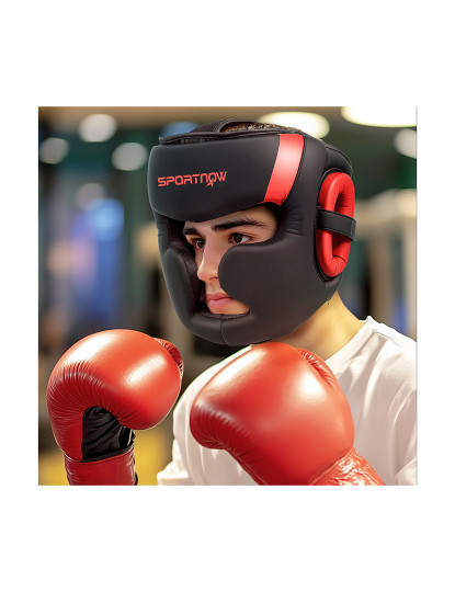 imagem de SPORTNOW Capacete de Boxe Capacete MMA com Correia Ajustável Protetor de Cabeça para Grappling Sparring Artes Marciais Karate Tamanho L Vermelho e Preto2