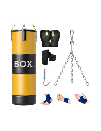 imagem de SPORTNOW Saco de Boxe sem Recheio Saco de Boxe para Adultos com Luvas de Boxe Gancho e Protetores para Palmas Munhecas Tornozelos para Treino MMA Muay Thai Amarelo1