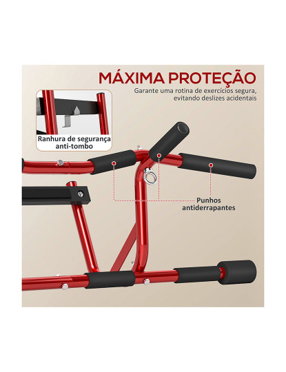 imagem de SPORTNOW Barra de Elevação Multifuncional Barra de Elevação de Parede Carga 150 kg para Exercícios e Treino em Casa Ginásio Vermelho e Preto6