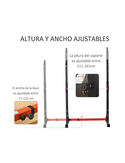 imagem de HOMCOM Suporte Ajustável para Barras de Peso Suporte Multifuncional para Exercício em Casa Escritório Carga 150kg Altura Ajustável 121-171cm Preto e Vermelho4