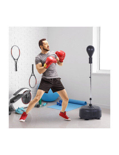 imagem de HOMCOM Punching Ball Ajustável em Altura com Base Recarregável Punching Ball de Boxe com Suporte e Luvas para Adultos e Adolescentes Ø48x136-154 cm Preto2