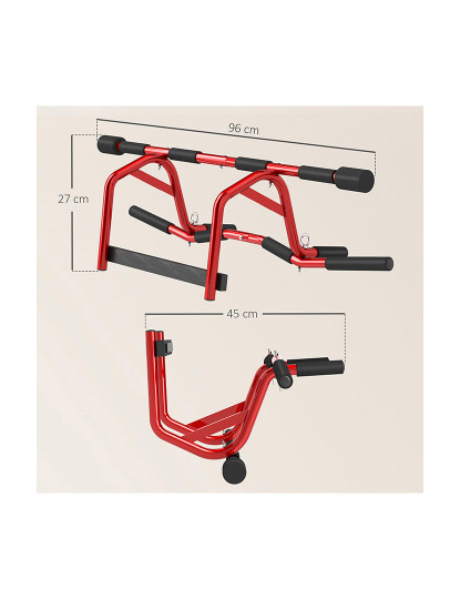 imagem de SPORTNOW Barra de Elevação Multifuncional Barra de Elevação de Parede Carga 150 kg para Exercícios e Treino em Casa Ginásio Vermelho e Preto3