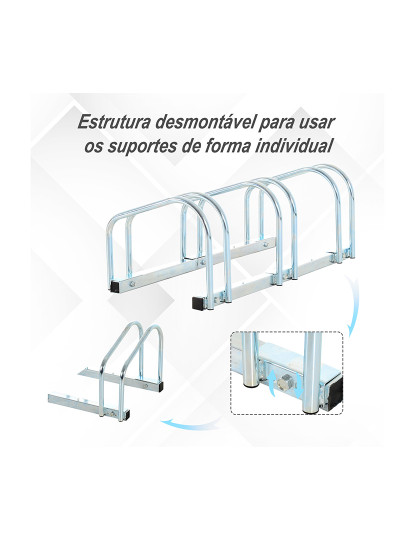 imagem de HOMCOM Estacionamento para 3 Bicicletas Suporte de Aço para Estacionar Bicicletas no Chão para Interior e Exterior 76x33x27cm Prata5